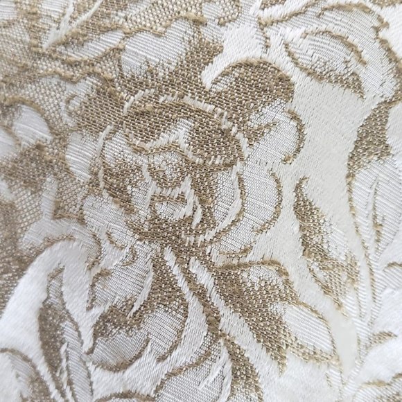 SOLD Vtg Curtain Panels Tan Damask Floral 76x83 - Picture 4 of 8